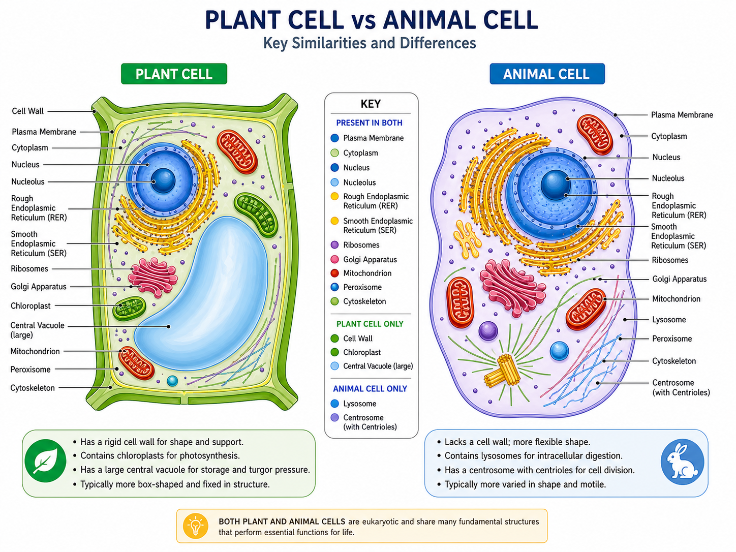 Biology Plant Cell Vs Animal Cell Side By Side Comparison Diagram